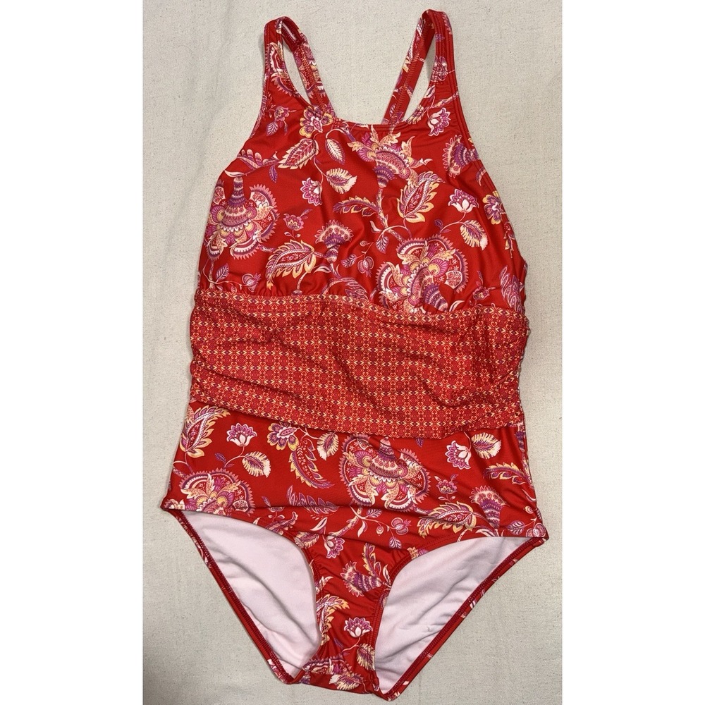 NWT Alex Marie Orange Paisley One Piece Swimsuit Sz 14 Retail $102 Swim Bathing